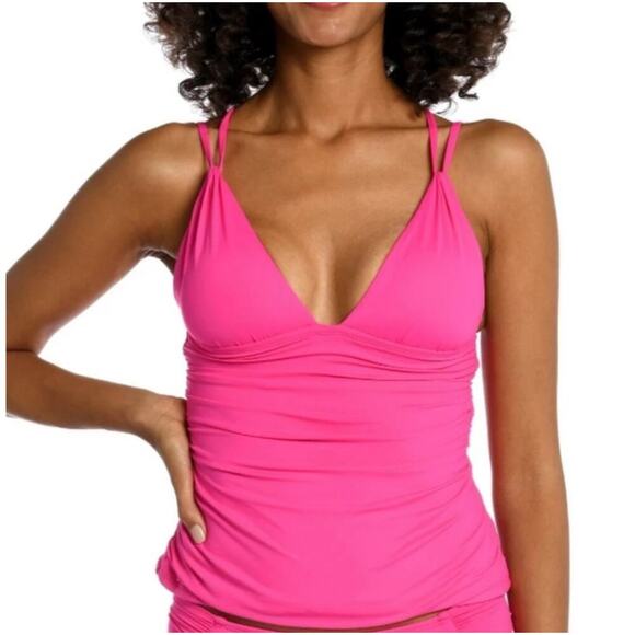 LA BLANCA Tankini Top Size 4 Pink NWT Island Goddess Pop Pink Crossback Strappy - Picture 1 of 16
